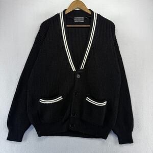 Vintage Leo Chevalier Sweater men's Large Black White Paris Wool Tennis Carigan